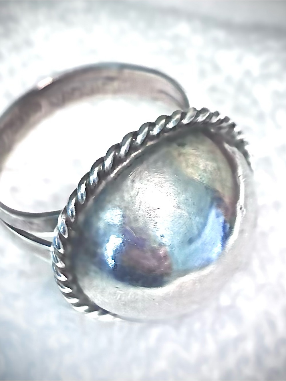 Sterling Silver Blue Patina Dome Ring with Twisted Rope Accent